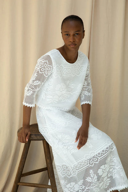 Daisy-Fay Cotton Lace Top in White by HANNAH BEAUMONT