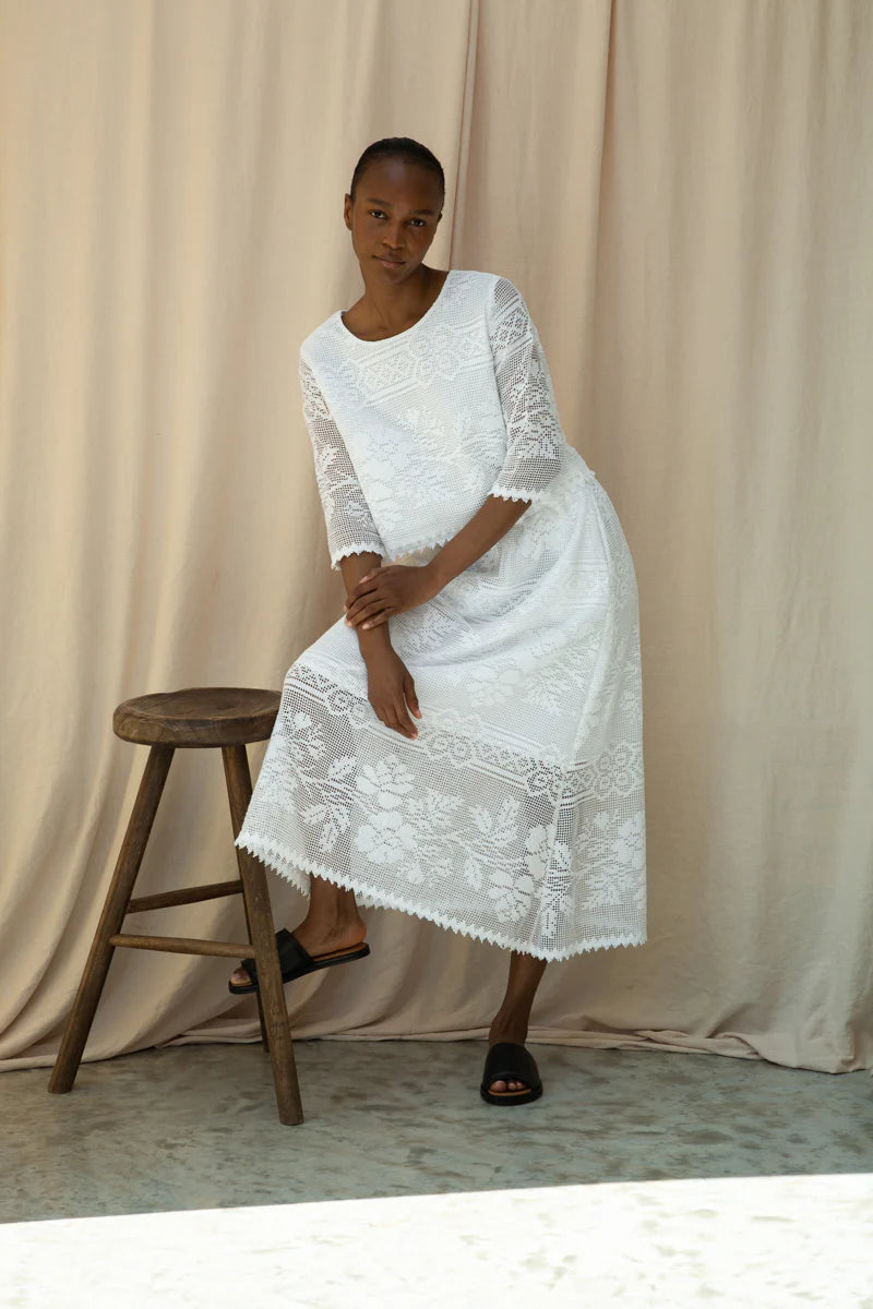 Lyla-Fay Cotton Lace Skirt in White by HANNAH BEAUMONT