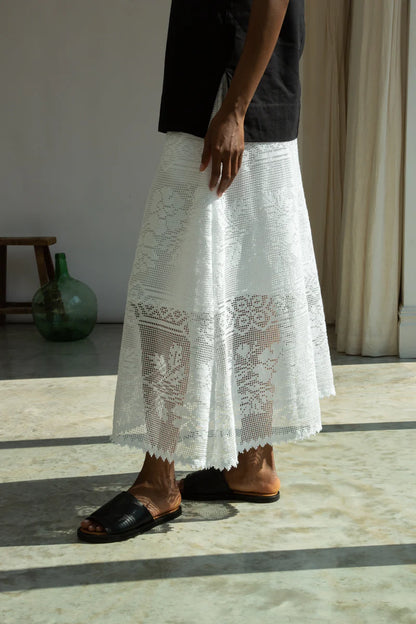 Lyla-Fay Cotton Lace Skirt in White by HANNAH BEAUMONT