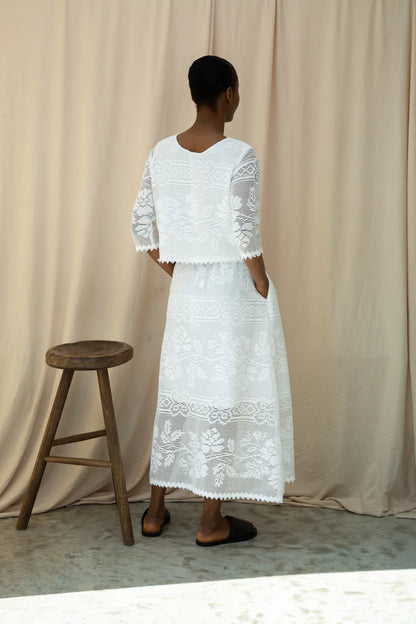 Lyla-Fay Cotton Lace Skirt in White by HANNAH BEAUMONT