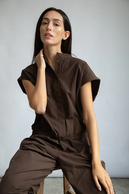 Nancy Organic Cotton Jersey and Poplin Shirt in Cacao