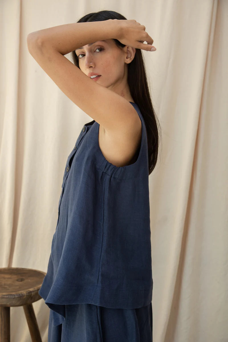 Olivia-May Linen Waistcoat in Midnight