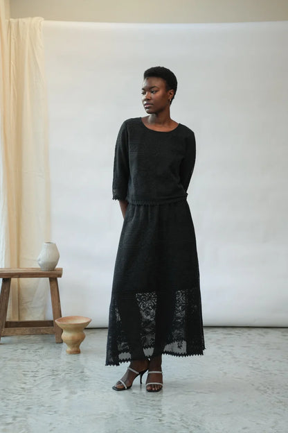 Layla-Fay Cotton Lace Skirt in Black by Hannah Beaumont