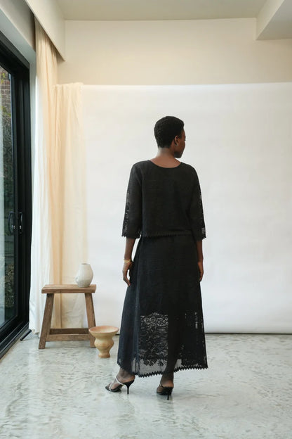 Layla-Fay Cotton Lace Skirt in Black by Hannah Beaumont
