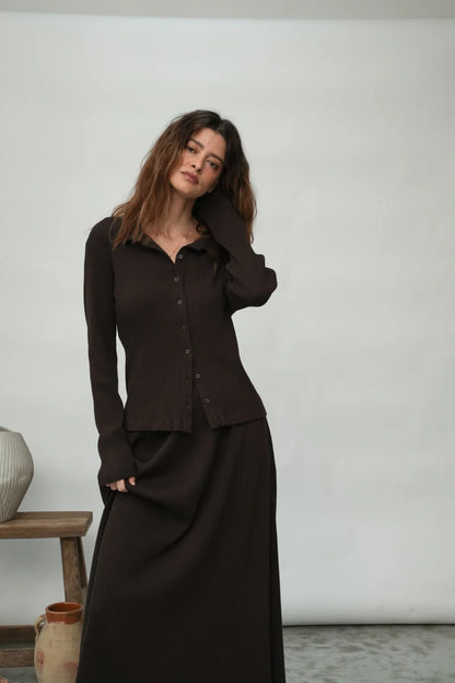 Victoria-Rae Organic Cotton Rib Shirt - Cacao