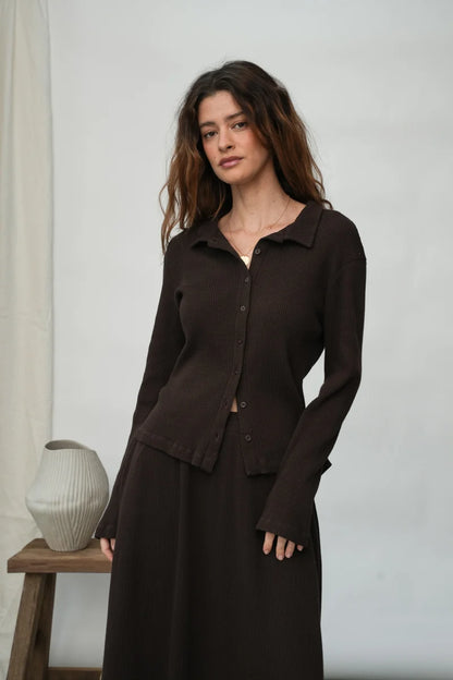 Victoria-Rae Organic Cotton Rib Shirt - Cacao