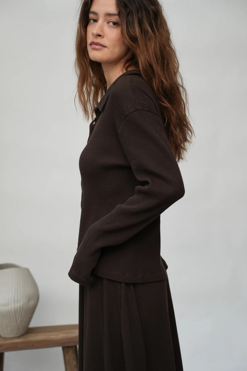 Victoria-Rae Organic Cotton Rib Shirt - Cacao