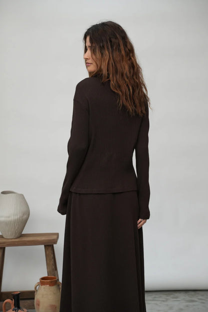 Victoria-Rae Organic Cotton Rib Shirt - Cacao