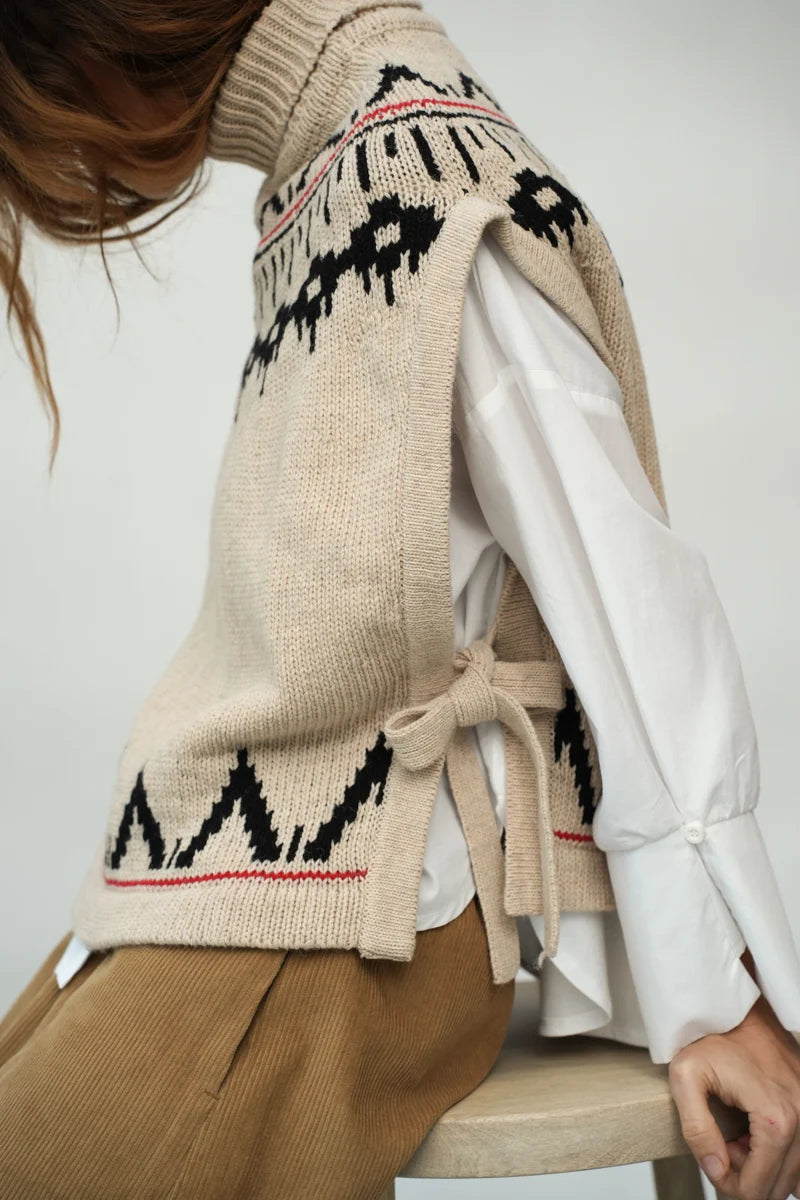 Kanon-Sue Recycled Wool Knitted Vest - Cream Marl Fairisle