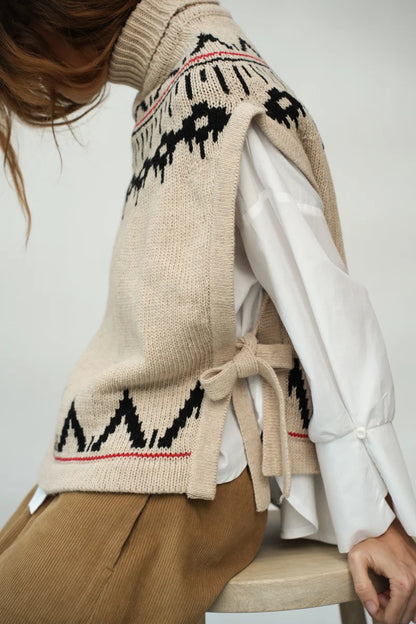 Kanon-Sue Recycled Wool Knitted Vest - Cream Marl Fairisle
