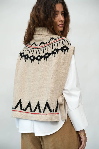 Kanon-Sue Recycled Wool Knitted Vest - Cream Marl Fairisle