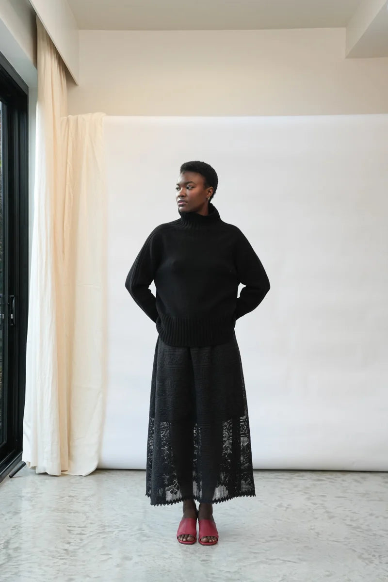 Layla-Fay Cotton Lace Skirt in Black by Hannah Beaumont