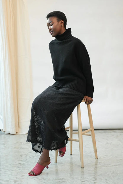 Layla-Fay Cotton Lace Skirt in Black by Hannah Beaumont