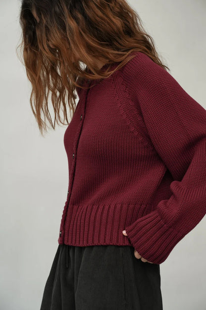 Sian Organic Cotton Cardigan - Bordeaux