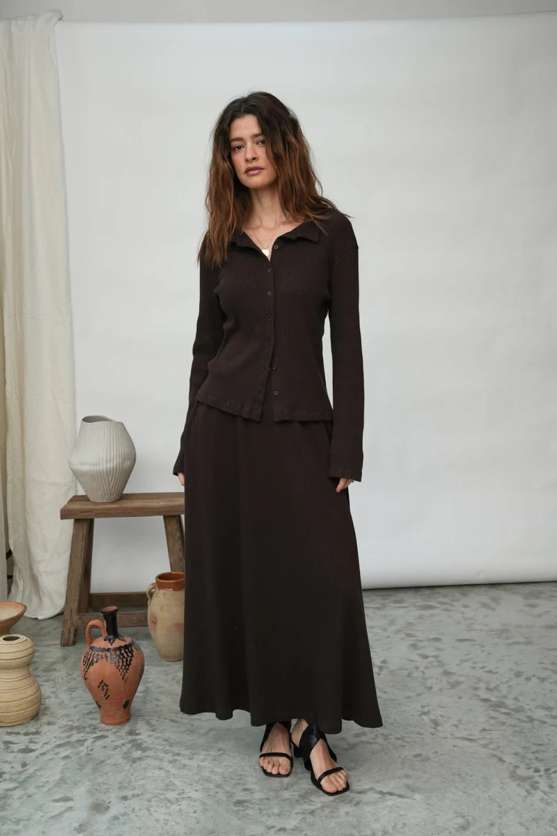 Fiona-Rae Organic Cotton Rib Skirt - Cacao