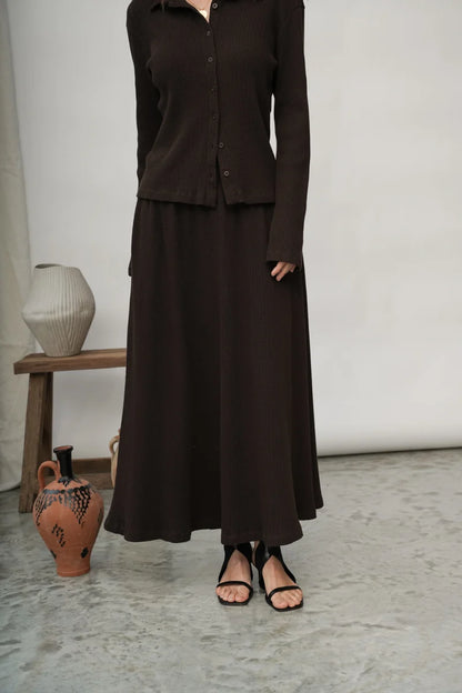 Fiona-Rae Organic Cotton Rib Skirt - Cacao