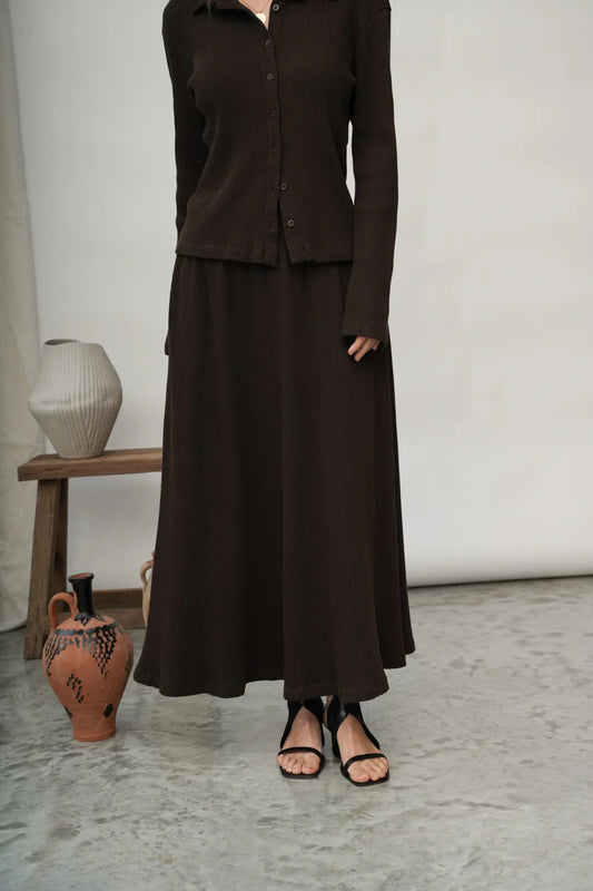 Fiona-Rae Organic Cotton Rib Skirt - Cacao