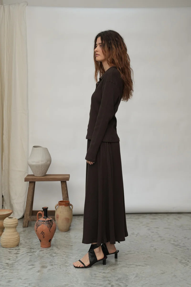 Fiona-Rae Organic Cotton Rib Skirt - Cacao