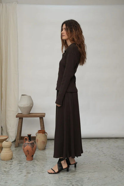 Fiona-Rae Organic Cotton Rib Skirt - Cacao
