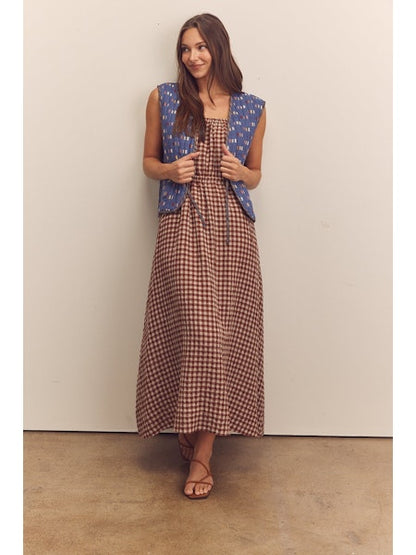 Front Shirring Ankle Cami Dress