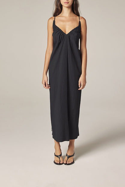 Front Shirring V-Neck Dress