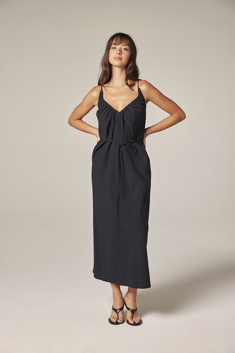 Front Shirring V-Neck Dress