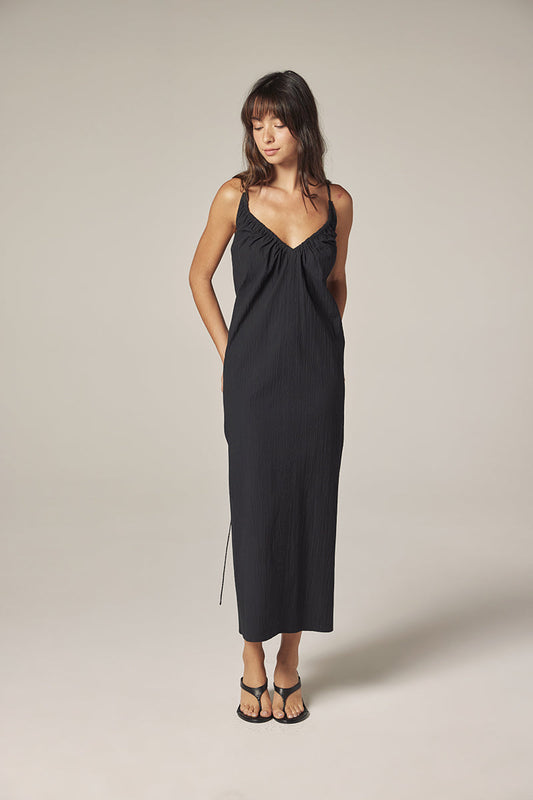 Front Shirring V-Neck Dress