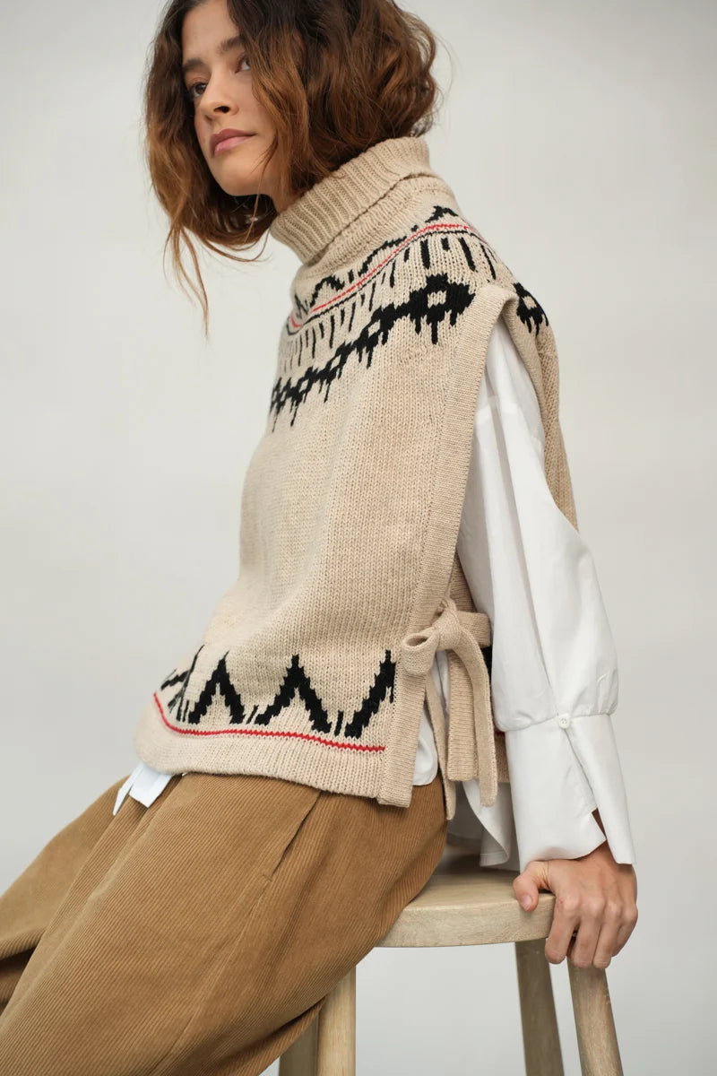 Kanon-Sue Recycled Wool Knitted Vest - Cream Marl Fairisle