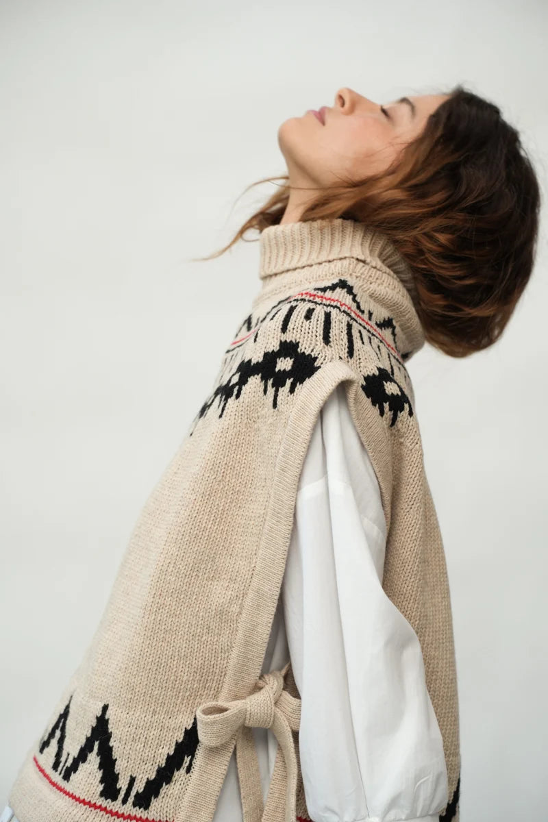 Kanon-Sue Recycled Wool Knitted Vest - Cream Marl Fairisle
