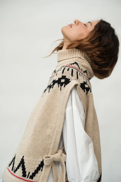 Kanon-Sue Recycled Wool Knitted Vest - Cream Marl Fairisle