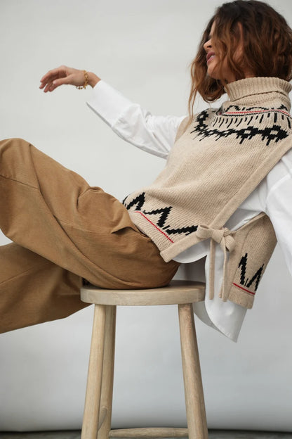 Kanon-Sue Recycled Wool Knitted Vest - Cream Marl Fairisle