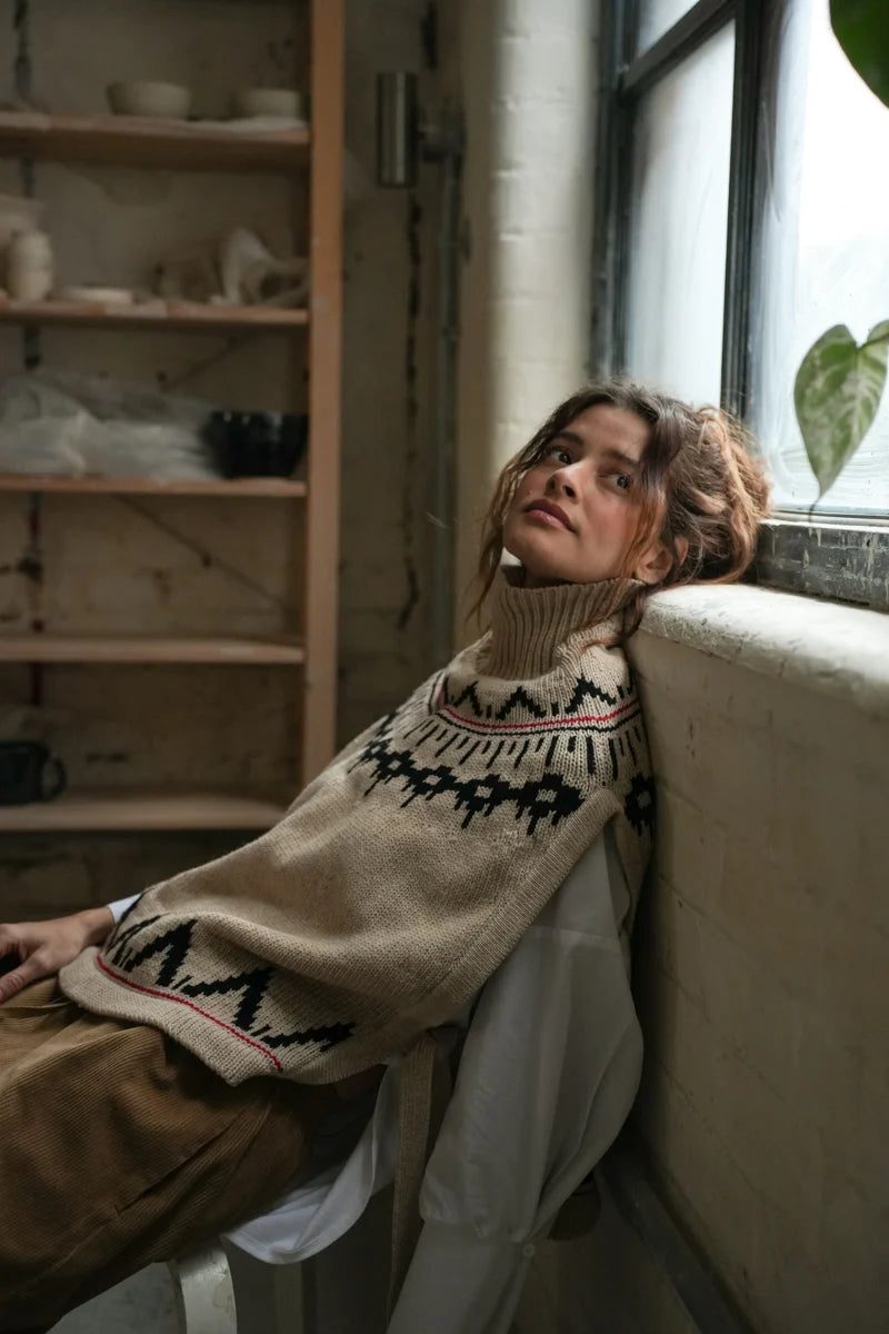 Kanon-Sue Recycled Wool Knitted Vest - Cream Marl Fairisle