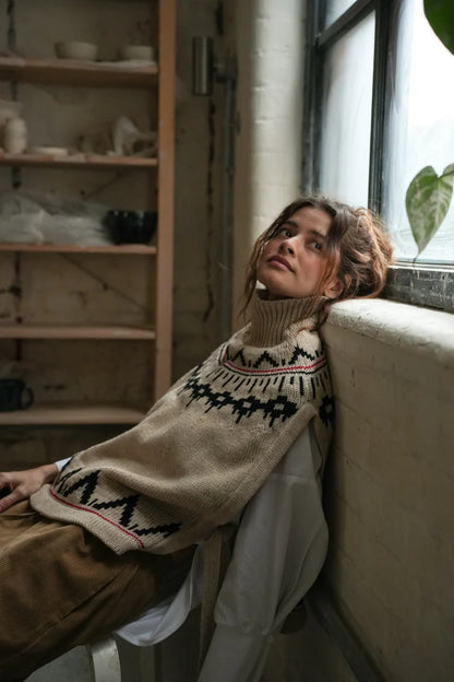 Kanon-Sue Recycled Wool Knitted Vest - Cream Marl Fairisle