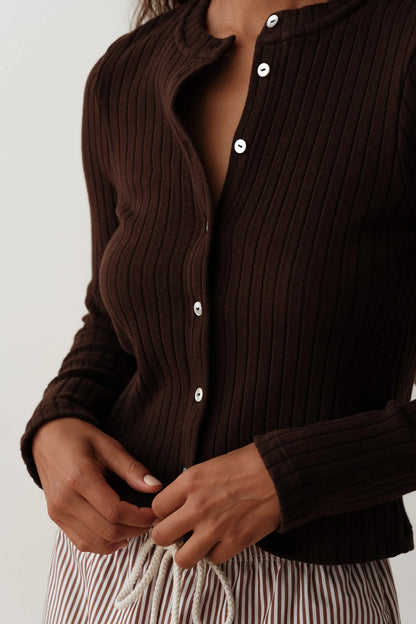 The Sweater Rib Cardi - Espresso