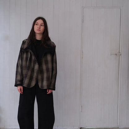 Waxed Cotton Batwing Jacket - Tartan