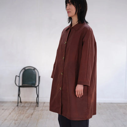 Waxed Cotton Oversized Louis Coat - Chestnut