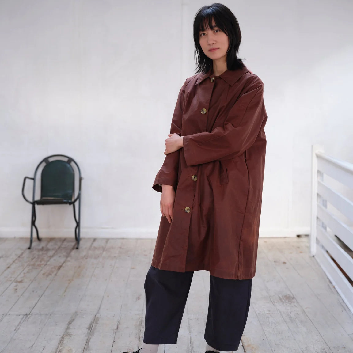 Waxed Cotton Oversized Louis Coat - Chestnut