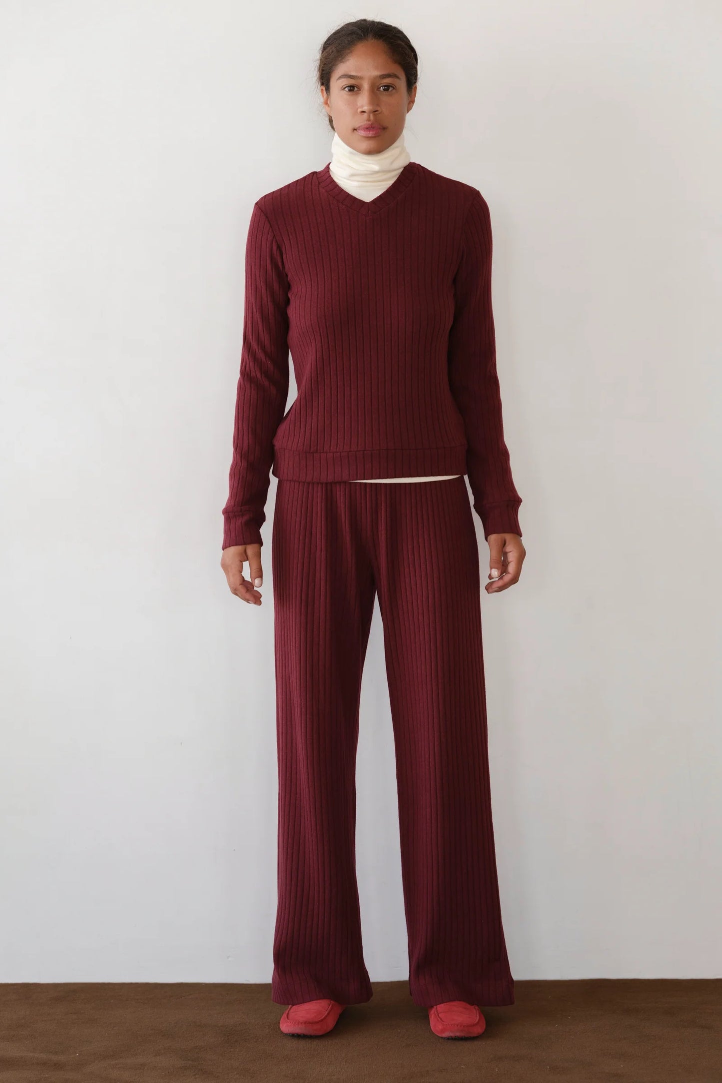 The Sweater Rib Simple Pant - Oxblood