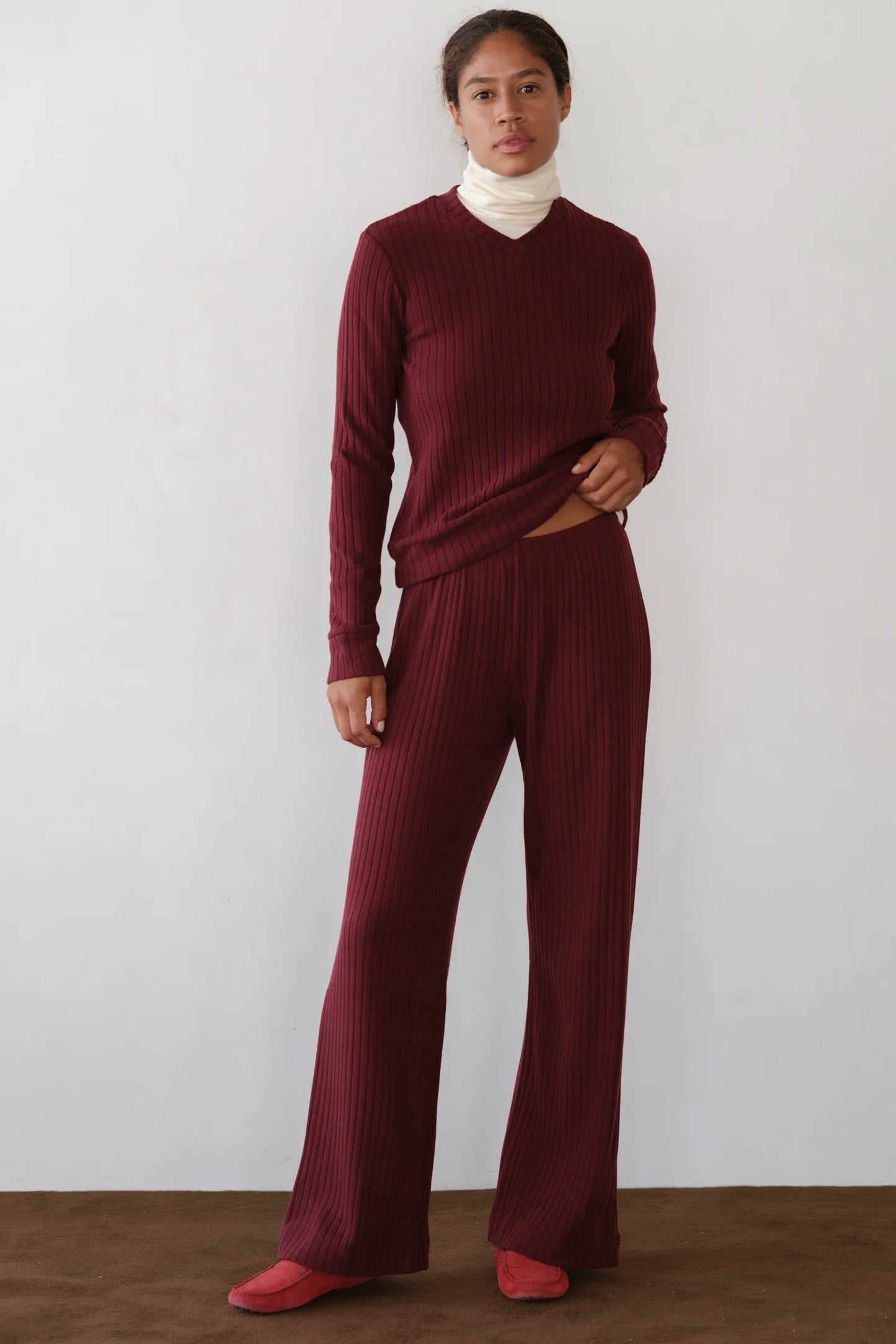 The Sweater Rib Simple Pant - Oxblood