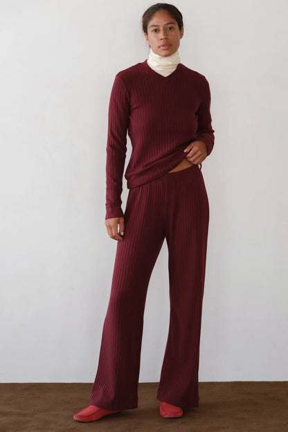 The Sweater Rib Simple Pant - Oxblood
