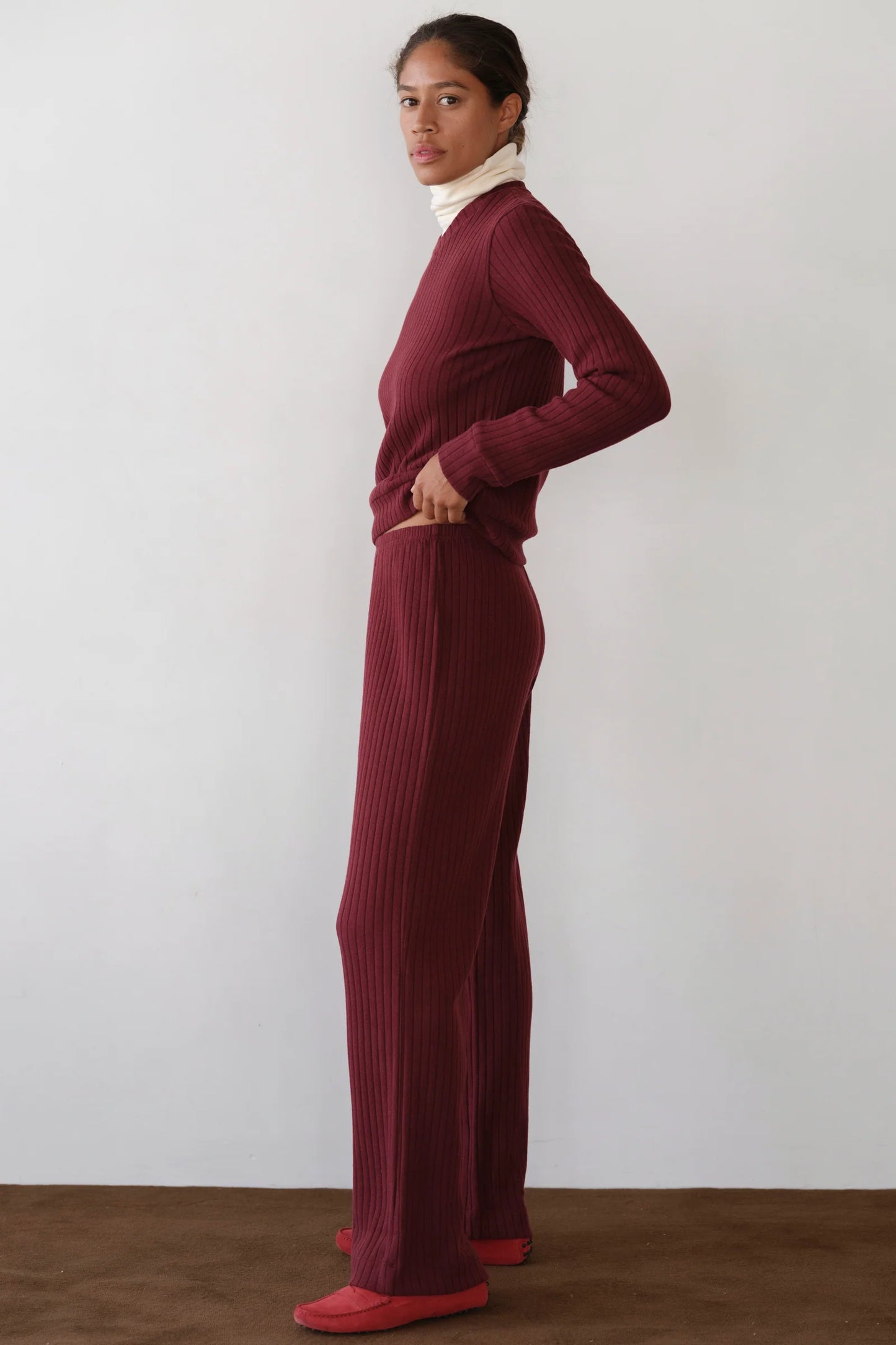 The Sweater Rib Simple Pant - Oxblood