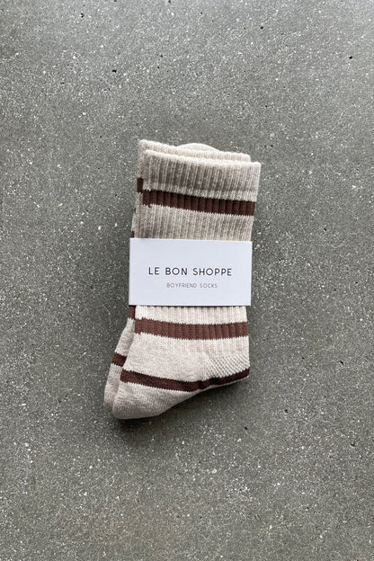 Striped Boyfriend Socks - Flax