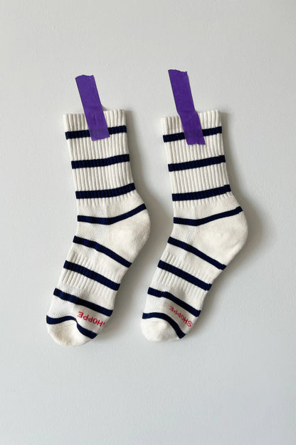 Striped Boyfriend Socks - Sailor