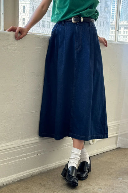 Long Farm Girl Skirt - Raw Denim