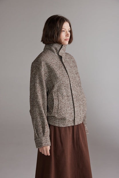 Wool Blend Bomber Jacket - Brown