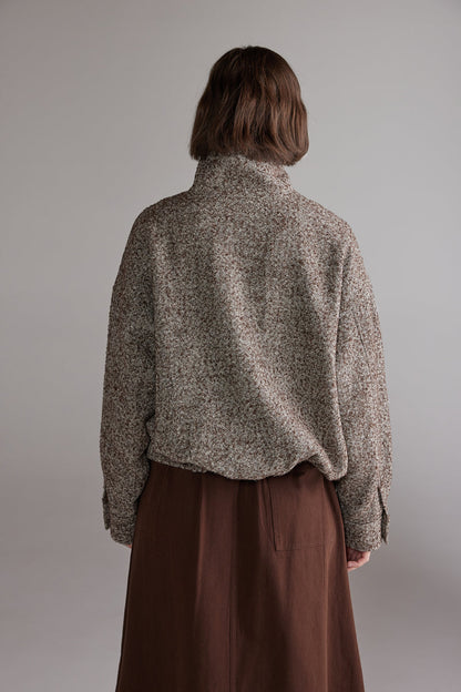 Wool Blend Bomber Jacket - Brown