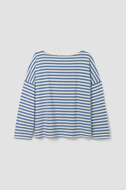 Leia-Sue Organic Cotton Jersey Stripe Top in Pewter & Off-White Stripe