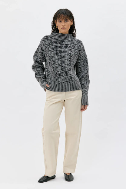 Zoya Bicolour Lambswool Sweater - Black