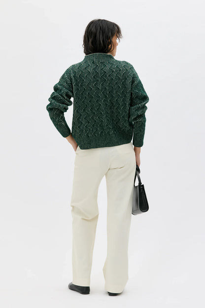 Zoya Bicolour Lambswool Sweater - Pine Green