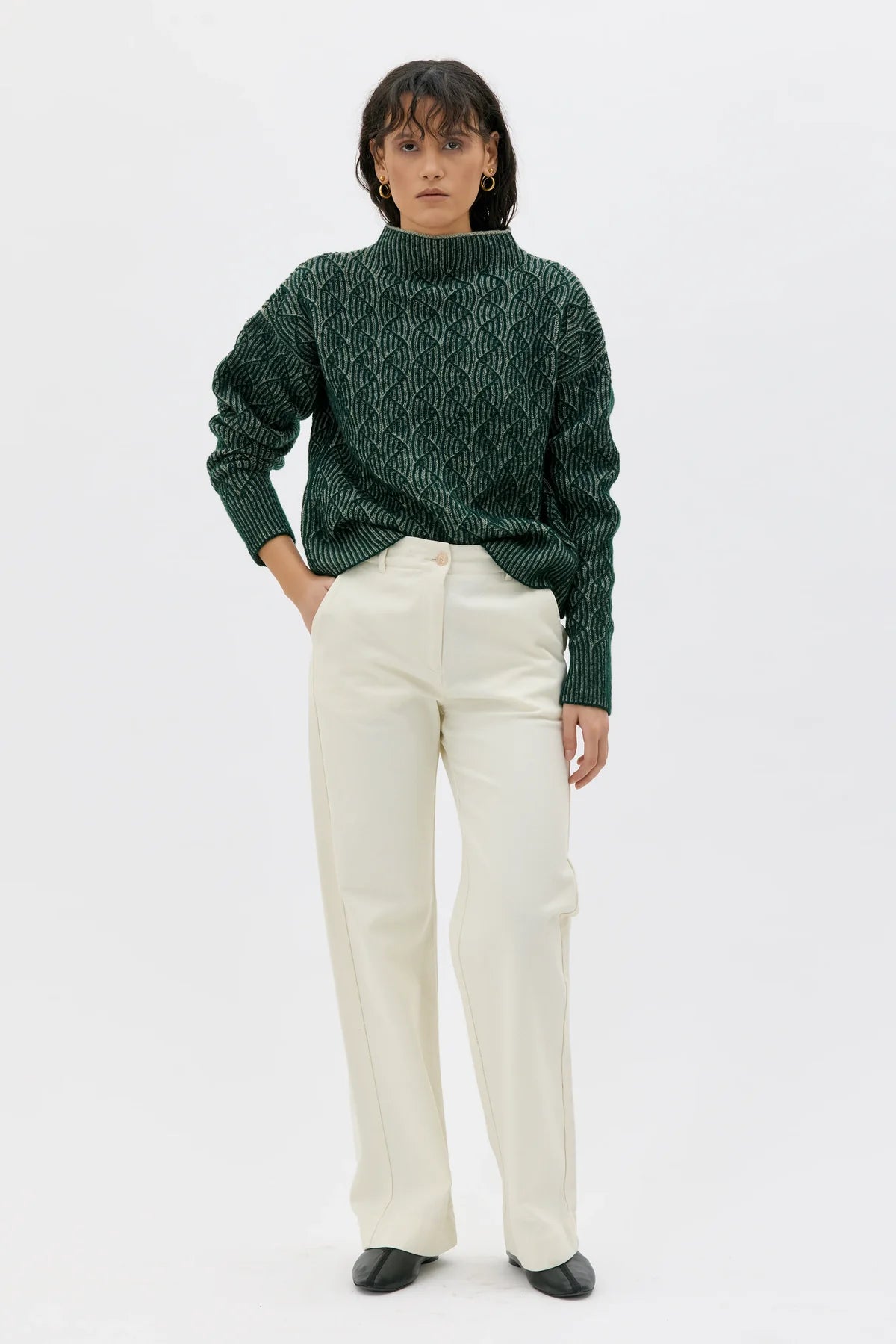 Zoya Bicolour Lambswool Sweater - Pine Green